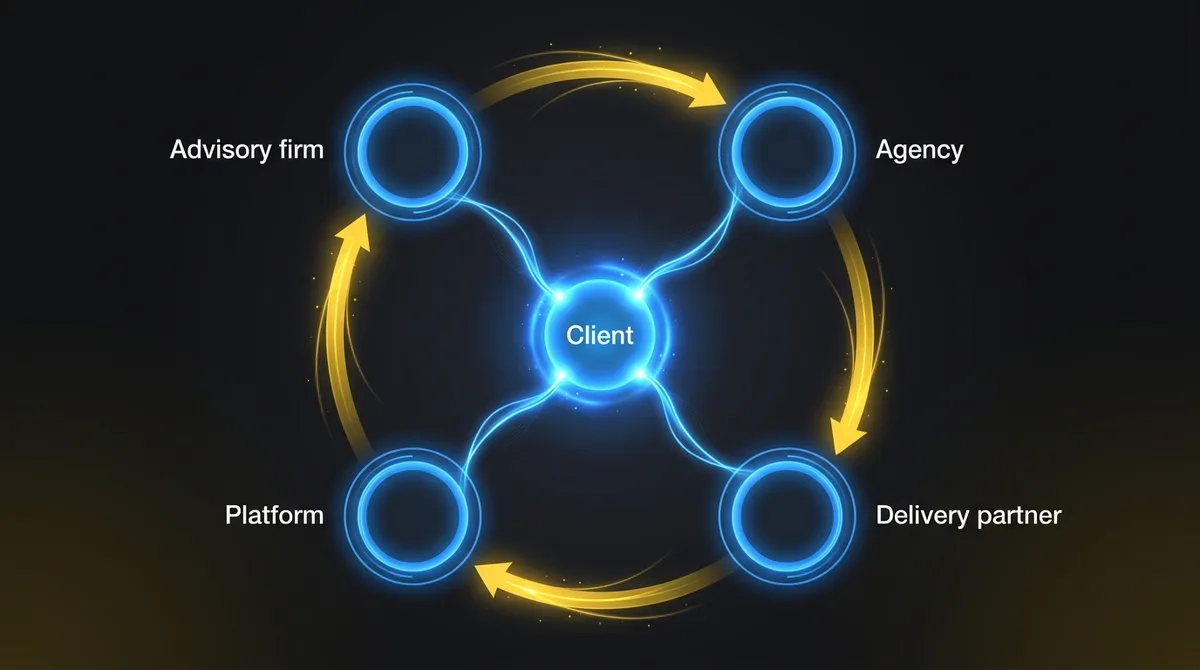 Value exchange in an AI delivery ecosystem: what the advisory firm, the agency, the platform and the delivery partner each give up and gain