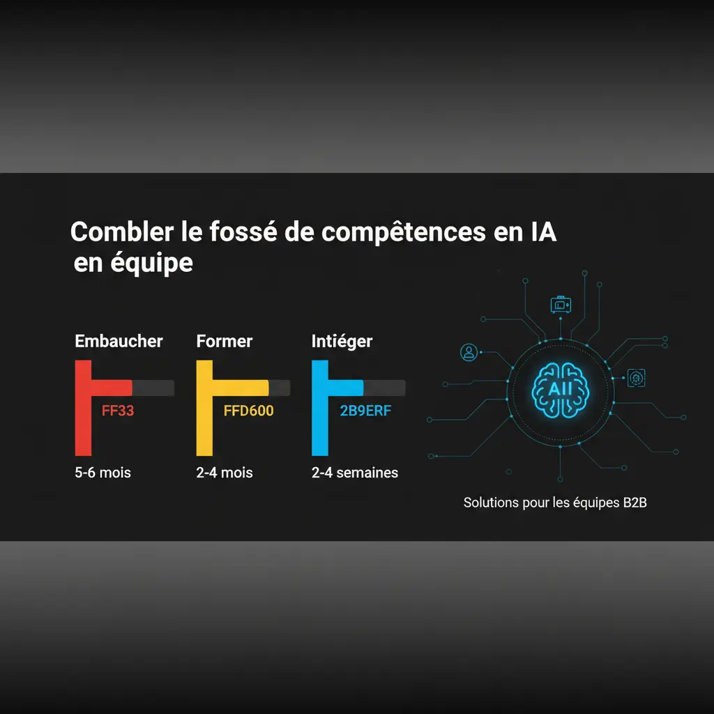 Trois chemins pour combler l'écart de compétences IA : embaucher (5-6 mois), former (2-4 mois), ou intégrer des ingénieurs IA seniors (2-4 semaines)