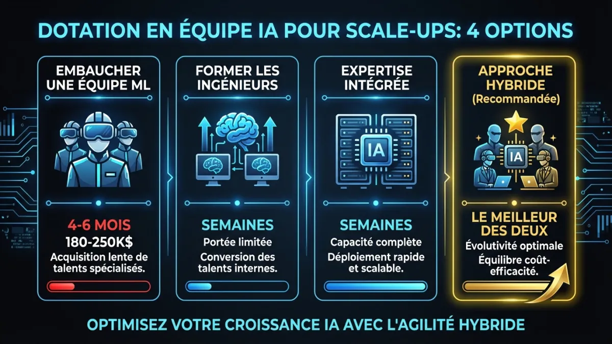 Options de dotation pour les équipes IA des scale-ups : comparaison des délais, coûts et compromis entre quatre approches