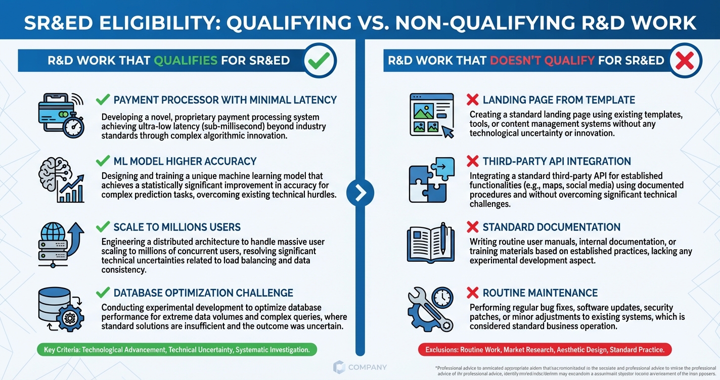 R&D work that qualifies vs doesn't qualify for SR&ED