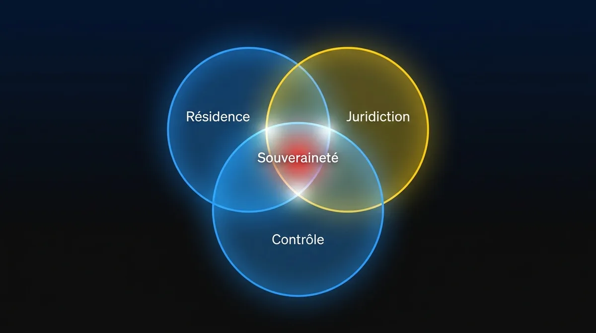 Diagramme montrant les trois volets de la souveraineté des données en IA : résidence, juridiction et contrôle