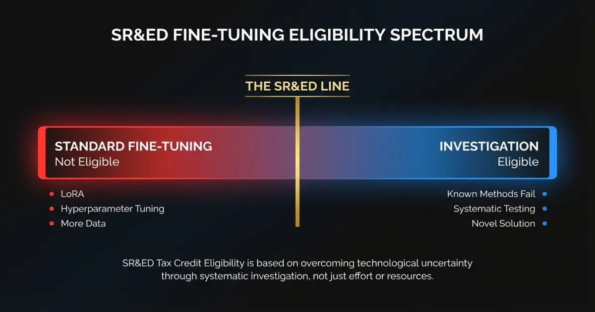 Spectrum showing where standard fine-tuning ends and SR&ED-eligible investigation begins