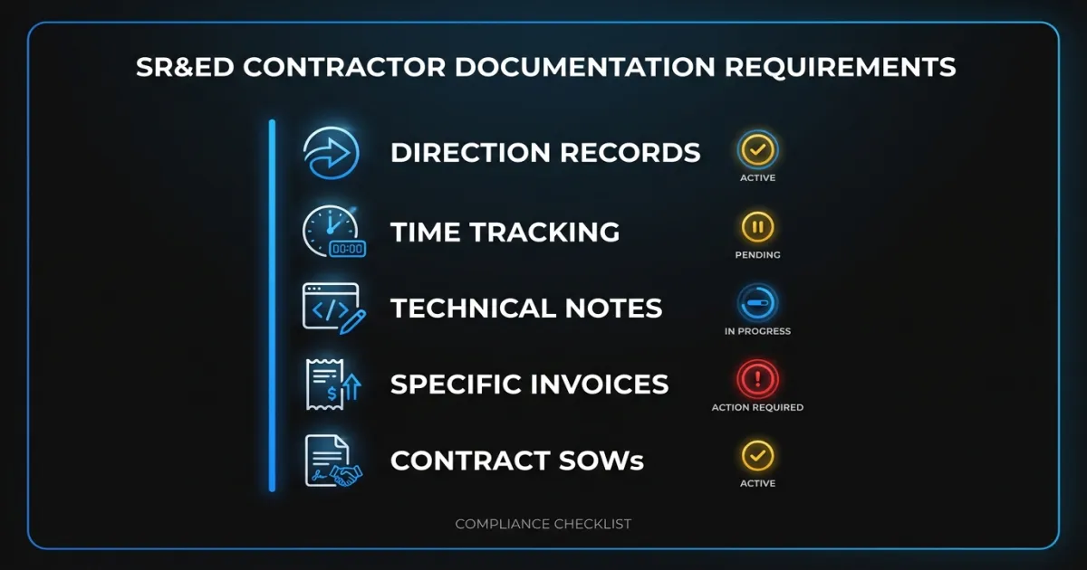 Key documentation requirements for contractor SR&ED claims mapped to CRA expectations