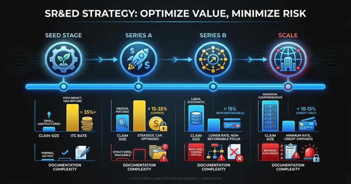 Multi-year SR&ED strategy workflow across company growth stages