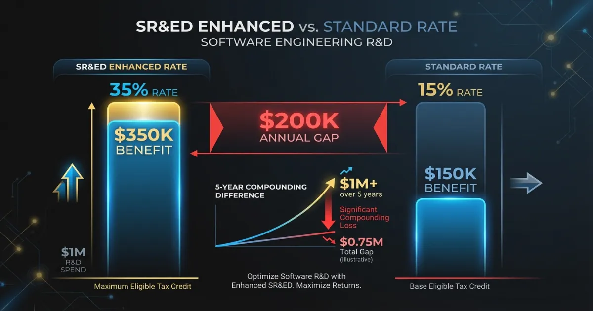 SR&ED credit recovery comparison at enhanced vs standard ITC rates