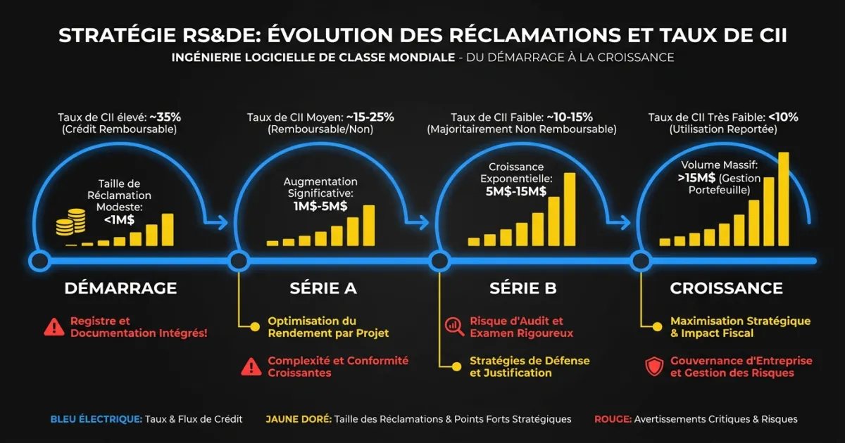 Flux de stratégie RS&DE pluriannuelle à travers les étapes de croissance de l'entreprise