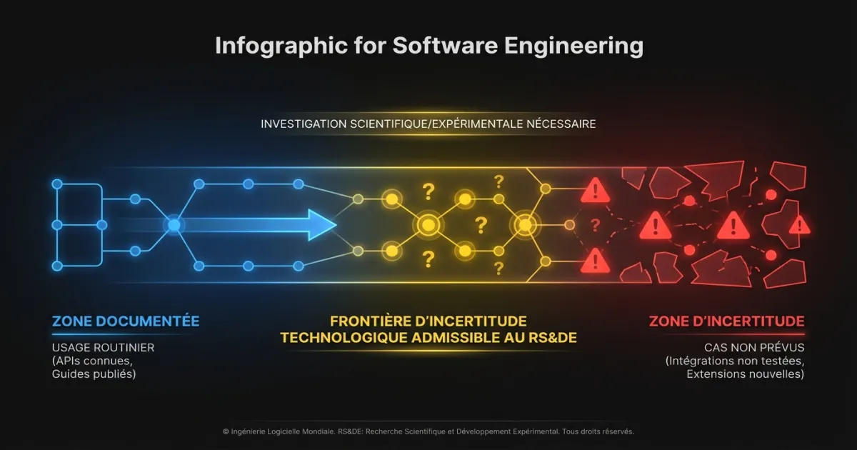 Diagramme montrant la frontière entre l'usage documenté du code open source et l'incertitude admissible au RS&DE