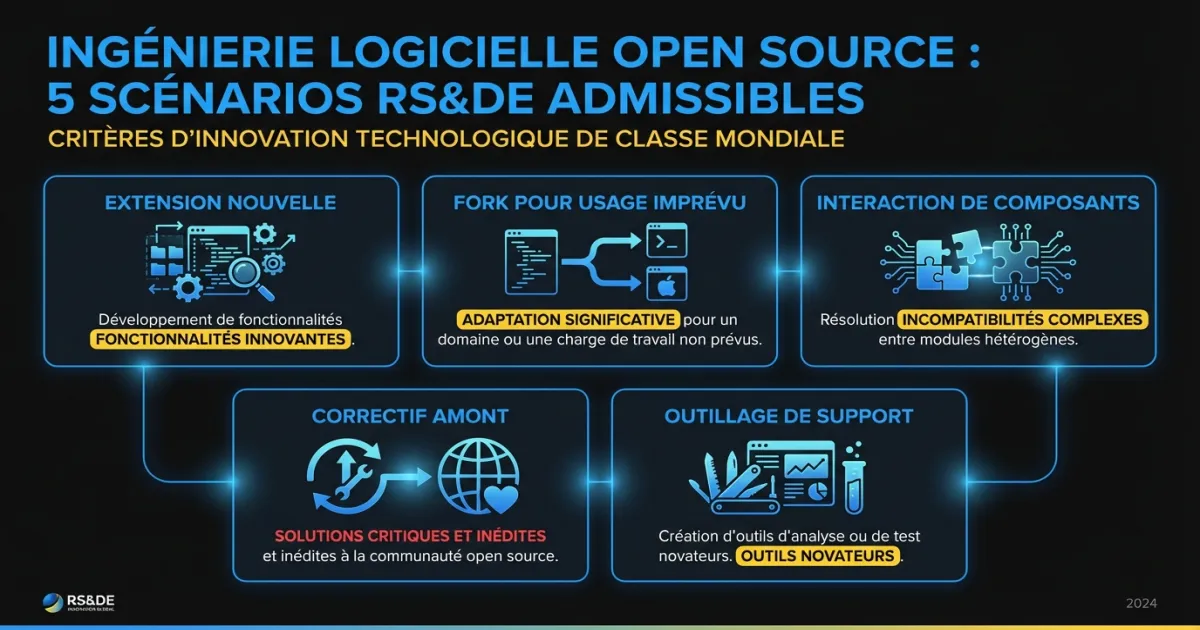 Vue d'ensemble des cinq scénarios open source admissibles au RS&DE avec exemples