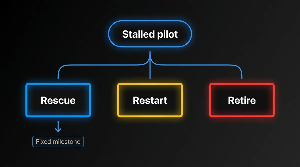 Decision guide for a stalled AI pilot: rescue, restart or retire