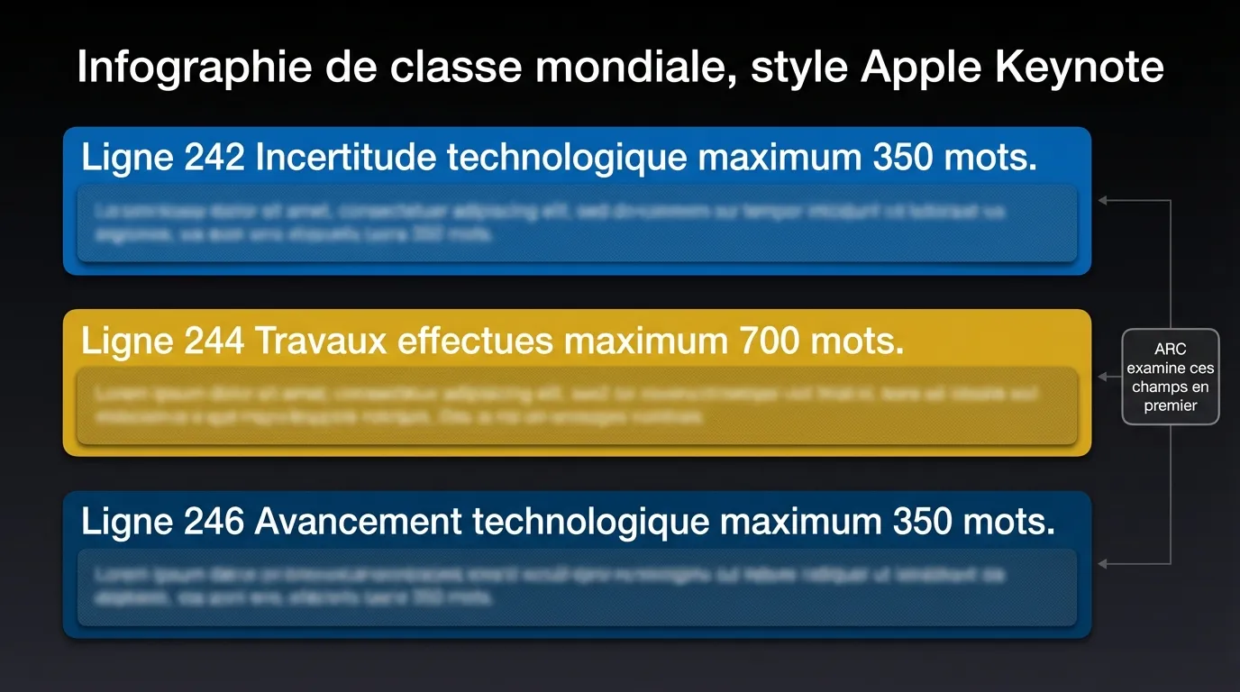 Structure de la Partie 2 du T661 montrant les trois champs narratifs: Ligne 242, Ligne 244 et Ligne 246
